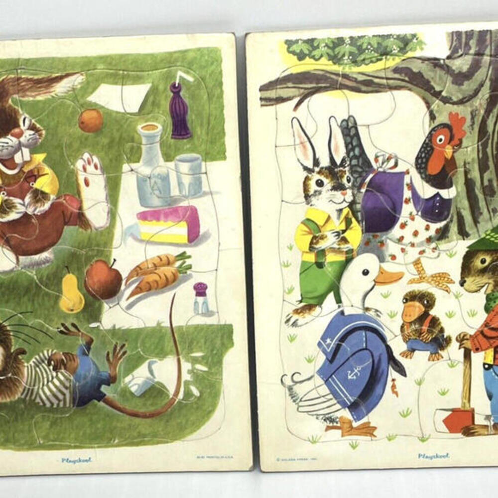 Anthropomorphic Animals Puzzles Playskool Golden Press Vintage LOT‎ of 2